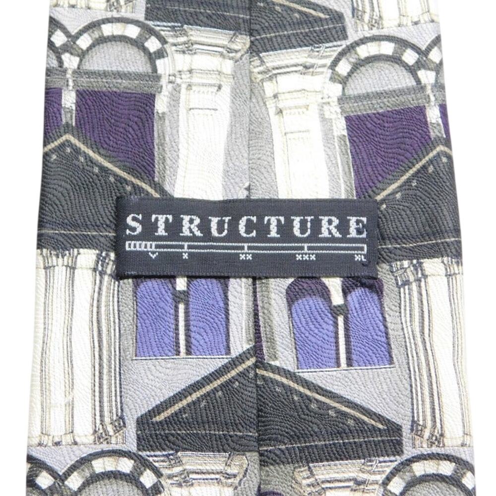 Structure Silk Tie Architecture Buildings Cityscape Geometric Black Blue Necktie - Picture 4 of 5
